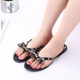 Women Summer Glitter Flat Flip-Flops Transparent Rivets Slippers Ladies Soft Rubber Beach Flip Flops Crystal Outdoor Sandals