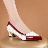 Women's Geometric Pattern Pumps Women Block Chunky Heels Pointed Toe Faux Leather Elegant Trendy Outdoor Shoes Zapatos
