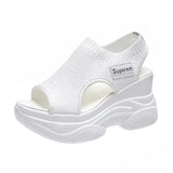 Women Summer Korean Version Fish Mouth Shoes Fashion Knitting Mesh Breathable Wedge Platform Sport Sandals Shoes