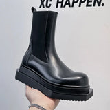 Breakj Spring And Autumn New Fashion Versatile Men's Martin Boots Black High Top Leather Shoes Fashion Short Boots