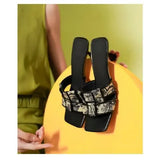 French Women's Sandals Women's 2024 New Summer Slippers High Heels To Wear Fashion Printed Flip-flops Soft
