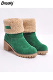 Boots Ladies Snow Boots Mid Boots Warm Platform Chunky Heel Cotton Boots Fur Suede Ankle Plus Size Zapatos De Tacón