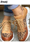 Sneakers Women 2023 Round Toe Low-top Leopard Wedge Shoes Women's Size 43 Lace Up Socofy Casual Sports
