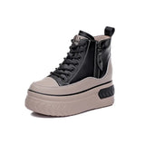 Women Shoes Soft Leather 8cm Platform Boots Wedge Hidden Heel Zip Spring Autumn Warm Fur Winter Plush Shoe