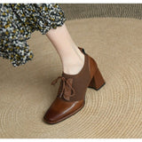 Spring and Autumn Fashion High-heeled Shoes Women Thick Heel Stitching Knitted British Style Square Toe Women's