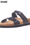 2023 New Summer Cork Slippers Women Casual Mixed Color PU Flip Flops Holiday Beach Outside Slides