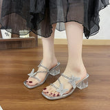 Breakj Drag 2025 Summer New Transparent Bow With Cool Drag Fairy Feng Shui Drill Silver Coarse And Slippers