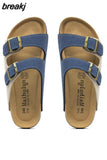 2023 New Summer Men Cork Slipper Casual Beach Double Buckle Non-slip Outside Nubuck Leather Slip on Slides