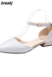 Square Heel Women Pumps Word Buckle Strap Hollow Single Shoes Low Heels Pointed Toe Simple Women Shoes Zaptos