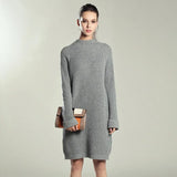Winter Solid Knitted Cotton Sweater Dresses Women Fashion Loose O-neck Pullover Female Knitted Dress Vestidos