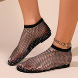 Women's Flat Sandals Rhinestone Fishing Net Sandals Flat Bottom Footware Roman Flat Party Shoes Zapatillas