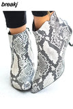 Women's Ankle Boots Leopard Female Zip Pointed Toe Woman Snakeskin Stilettos Plus Size Sexy Ladies Suede Female