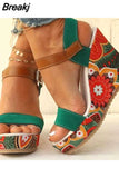 Dropship Platform Wedges Mules Sandals 2023 Summer New Floral Pattern Slide Sandals Comfy Beach Shoes Outside Slider