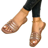 Summer Women Slipper Flat Fashion Female Shoes Square Toe Flat Round Buckle Decoration Solid Flats Sandals Beach