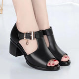 2023 Fashion Sexy Fish Mouth Hollow Roman Thick with Beaded High Heels Female Sandals Sandalias De Las