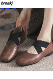 Elastic band ballet flats woman designer shoes for women heels loafers retro square toe grandma shoes femme