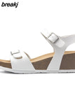 Fashion Women Cork Sandals 2023 New Summer Beach Wedge Trifle Buckle Strap Black White Platform Outside Sandalias