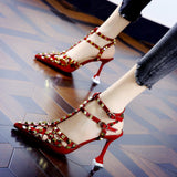 Women's Shoes Summer Sandals Pointed High-heeled Stiletto Patent Leather Rivet Single Shoes Was Thin Buckle Women's