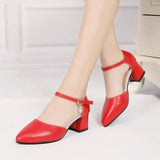 De Mujer Lady Cute Light Weight Spring & Summer Black Patent Leather Square Heel Buckle Shoes Sapatos Femininas
