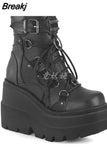 Design Ladies High Platform Boots Fashion Rivet Goth High Heels Boots Women Cosplay Wedges Punk Shoes