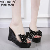Dot Woman Summer Wedge Comfortable Sandals Platform Ladies Bow Knot Peep Toe Platform Wedges Shoes Slipper