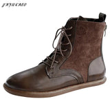 Retro Women Boots Flat Heel Winter Warm Casual Short Boots Handmade Lace-Up Ankle Boots Mori Girl Simple Women