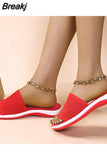 Wedge Slippers Women Shoes 2023 Woman Sandals Mesh Roman Flat Slippers Casual Beach Outdoor Shoes Sandales Plus Size