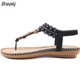 Women's Flats Sandals Water Drill Flower Non Slip Flat Shoes Wood Bead Elastic Band Solid Color Leisure Summer Casual