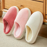 Thicken Warm Plush Home Slippers Women Thick Sole Solid Color Indoor Couple Cotton Shoes Soft Comfy Fuzzy Slippers