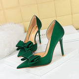 Breakj Korean Version Of Fashion Sweet High-Heeled Shoes Super High Heel Shallow Mouth Tip Head Side Hollow Bow Single