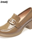 Leather Designer Shoes for Women 2023 Trend Pumps Luxury Platform Loafers Elegant Medium Heel Women's Shoes Large