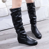New Women's Thigh High Boots Fashion Plus Size Pionted Toe Wrinkle Flat Knee High Knight Boots for Women Botas De