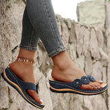 Appliques Slippers 2023 Summer Women Vintage Flip Flop Ladies Wedges Comfortable Shoes Female Sewing Slides Plus