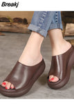 New Women's Summer Flat Slippers Slides Espadrilles High Heel Open Toe Platform Sandals Woman Beach Footwear Black