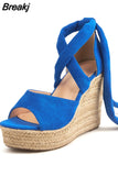 Women's Espadrille Ankle Strap Sandals Wedges Woman Pumps Platform Women Summer Shoes Comfortable Flax Hemp Canvas High