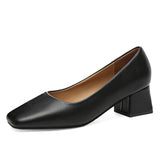 Women High Heels Pumps Closed Square Toe Shallow Basic Office Square Heel Heels Classic Ladies Dress Party Slip-On Weding