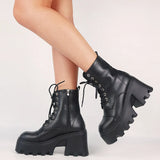 Dropship Female Motorcycle Boots Square Heel Square Toe Zip Black Ankle Boots Platform Comfy Street Jungle boots Woman