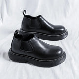 Breakj Head Shoes Men Ins Martens Black Round Head Thick Sole Casual Leather Chelsea Boots
