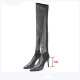 New Sexy Hollow Thin Heel Mesh Stockings Water Drill Socks Boot Short Boot High Knee High Women Boot Pumps Women Shoe
