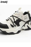 Chunky Sneakers Women'S Mesh Lace-Up Platform Shoes Round Toe Real Leather Casual Sneakers Size