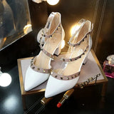 New Baotou Sexy Elegant Female Sandals Korean Fashion Rivet Pointed High Heels Sexy Shallow Mouth Hollow Women's