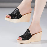 Heel Sandals Slippers Women Wear 2023 Summer New Style Muffin Thick Soles Waterproof Platform Fish Mouth Red High-Heeled