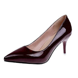 Women Pumps Black High heels 8cm Lady Patent leather Shallow Thin Heels Autumn Pointed Single Shoes Slip-On Female