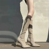 Pointed Toe Ladies Boots Elastic Winter Knee High Shaft Shoes for Women Elegant Heeled Long Heels Goth Demi-season