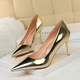Breakj Fashion Sexy Metal With High Heel Shallow Pointed Nightclub Show Thin High Heels Women's Shoes Single