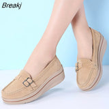 Women Platform Shoes Leather Flats Casual Thick Bottom Height Increasing Slip on Creepers Sneakers Moccasins Suede