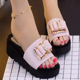 fashion metal buckle bow high heels slippers outdoor thick bottom wedge beach