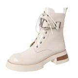 Women Genuine Leather Motorcycle Boots Platform Thick High Heel Lace Up Lady Shoes Zipper Ankle Boots 2021 Autumn
