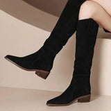 Pointed Toe Shoes for Woman Denim Winter Knee High Shaft Women's Boots Punk Cowgirl Cowboy Long Western Spring