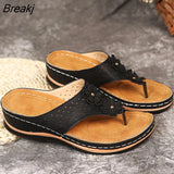 Women's Slippers Fashion Flower Solid Color Wedge Flip-Flops Outdoor Platform Non-slip Beach